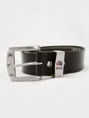 Vintage 90s Nike ACG Black Spanish Leather Silver Logo Buckle Belt